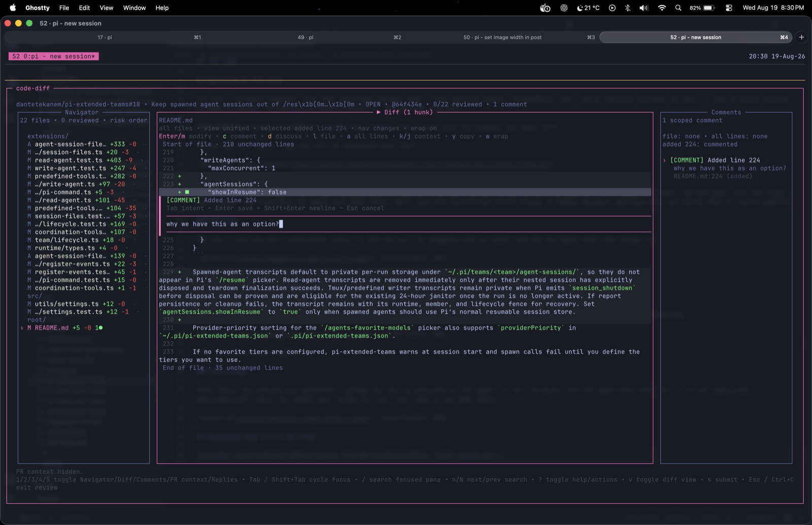 Reviewing a remote pull request in pi-coder